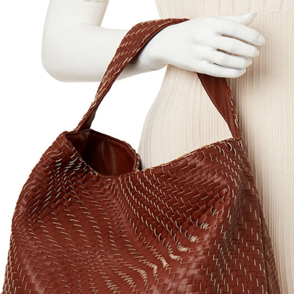 Deux Lux FAUX Leather Woven OVERSIZED Tote Hobo Basketweave NWT! - Picture 6 of 6